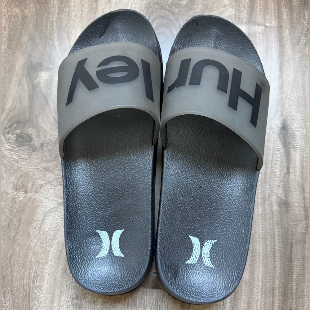 Hurley Black and Gray Slide Sandals